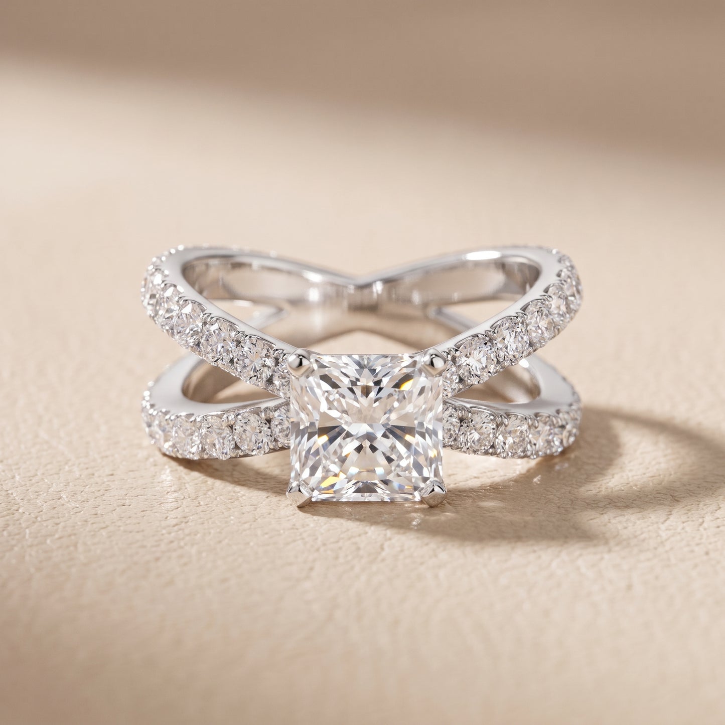 Lior Criss Cross Pavé Radiant Diamond Engagement Ring in White Gold - front.jpg