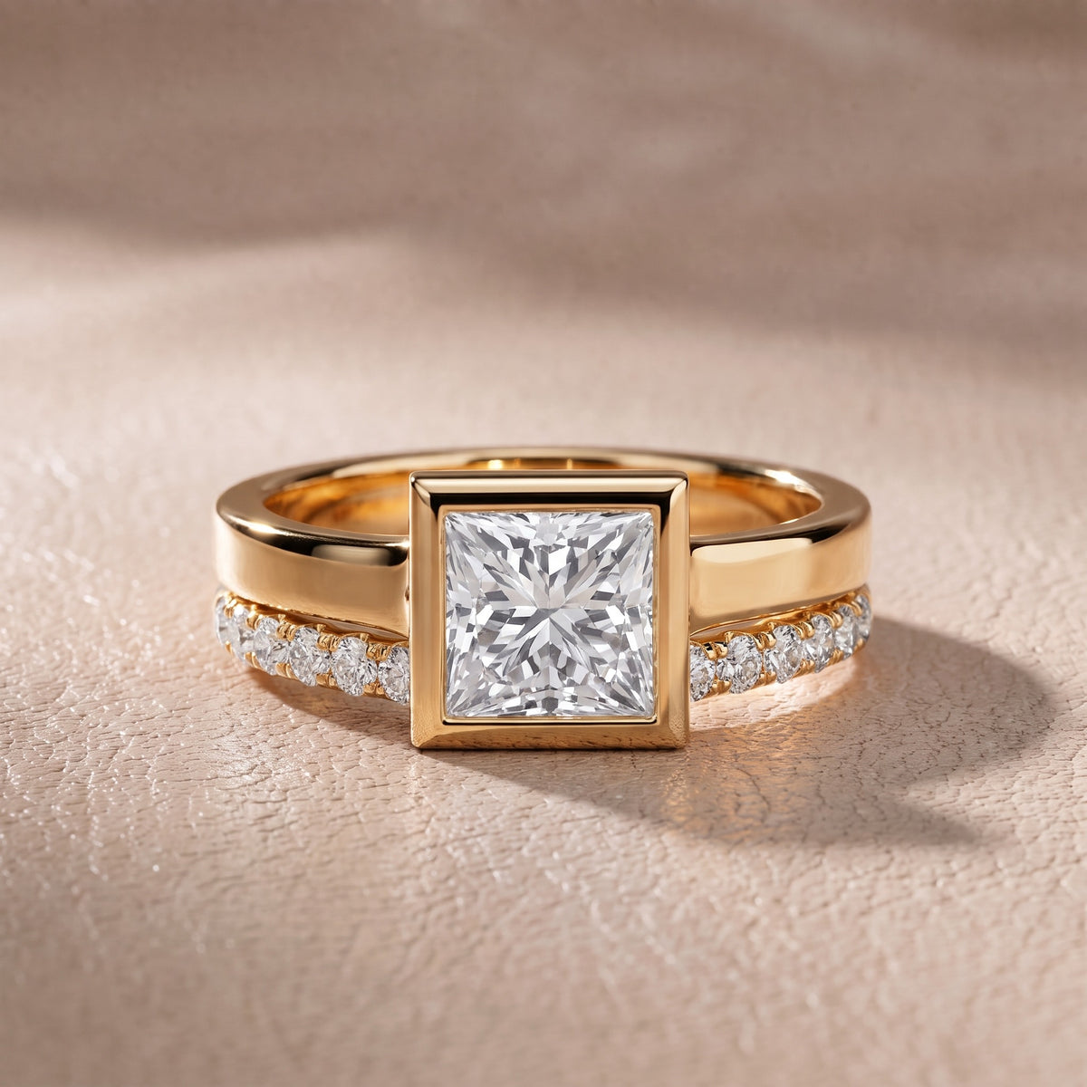 Ayla Bezel Bypass Princess Diamond Engagement Ring in Yellow Gold - front.jpg