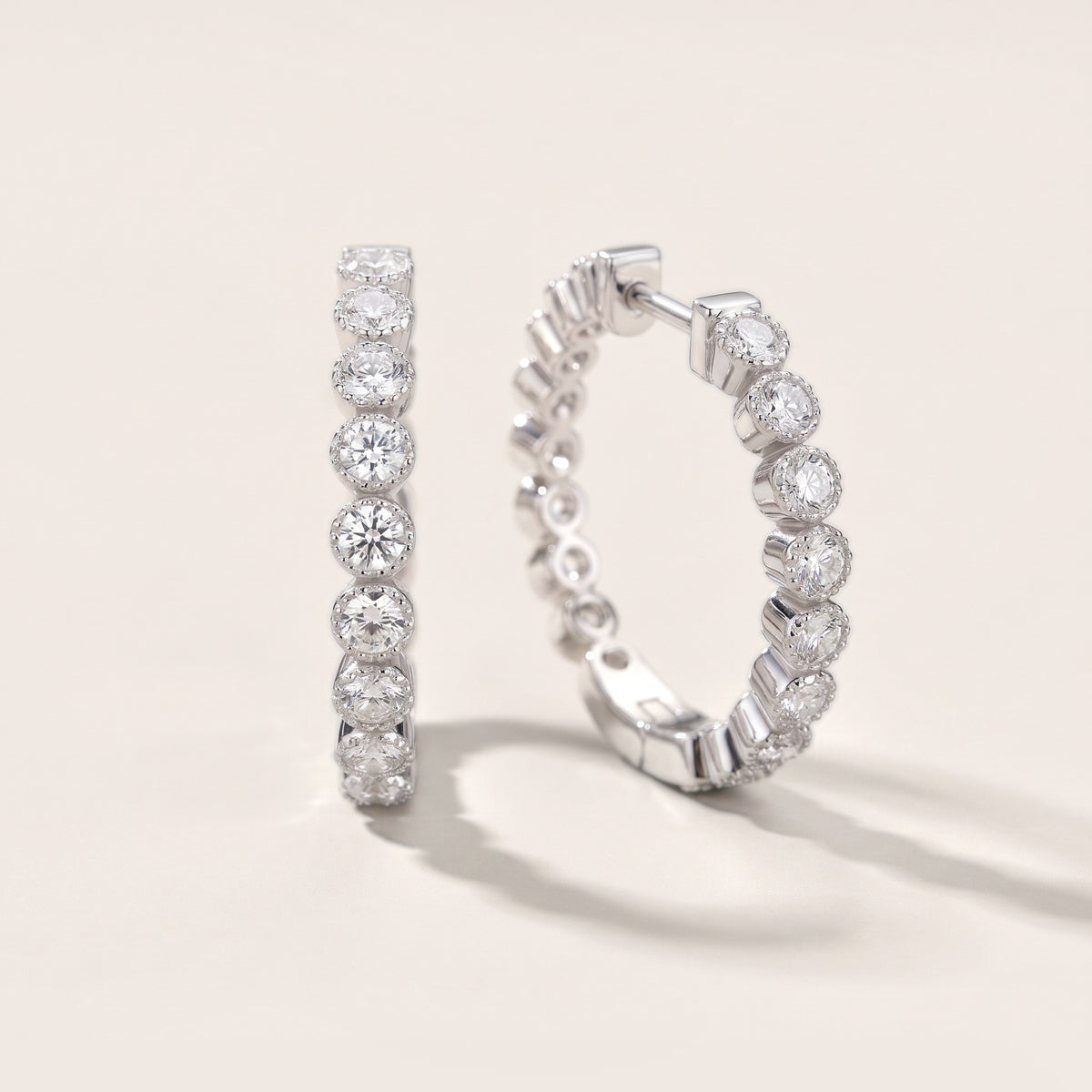 Iris Milgrain Round Diamond Hoop Earrings in Platinum [studio-20261024]