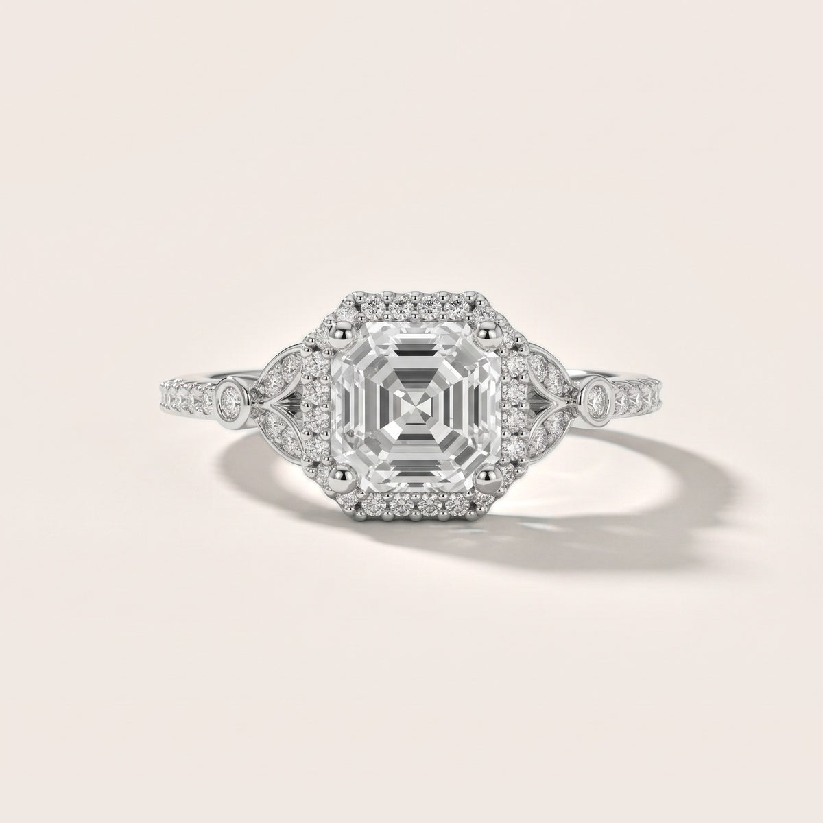 Sitka Leaf Halo Asscher Diamond Engagement Ring in Platinum - front.jpg