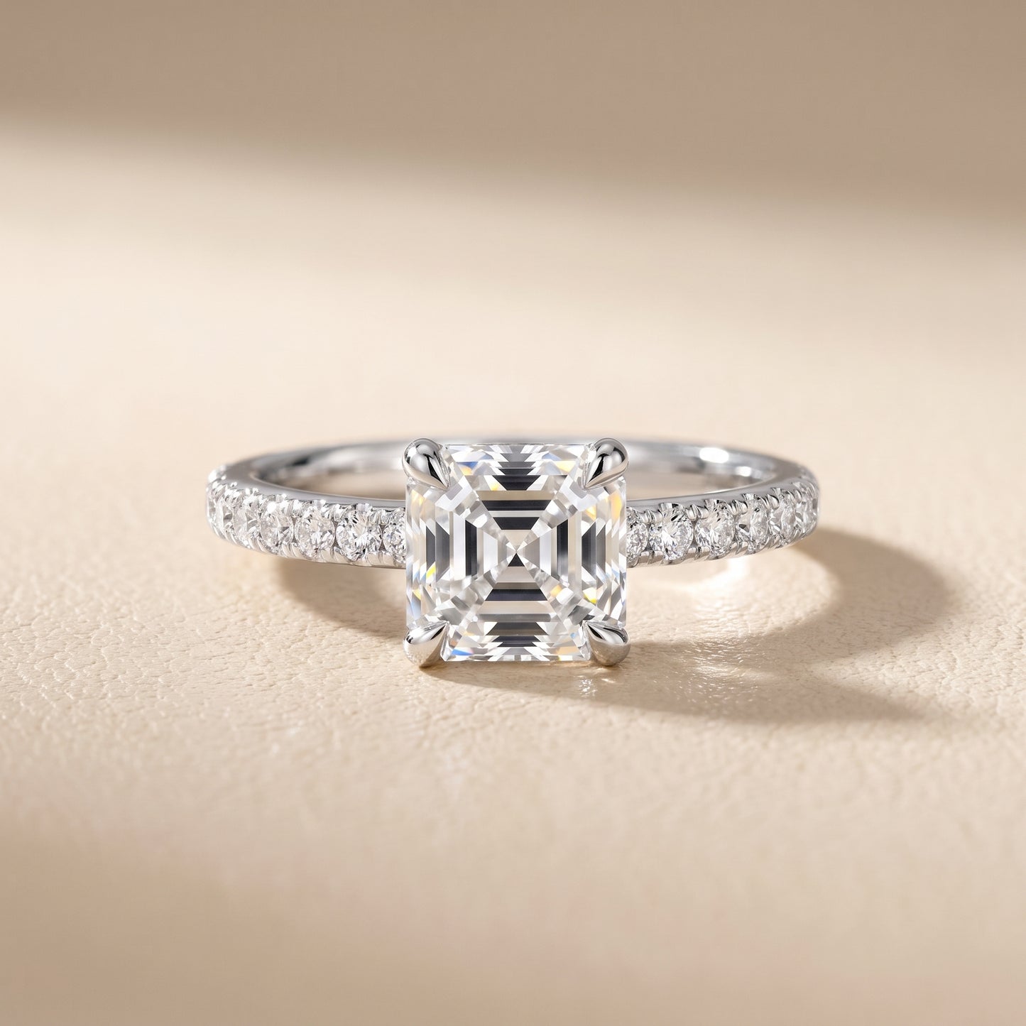 Maya Hidden Halo Pavé Asscher Diamond Engagement Ring in Silver - front.jpg