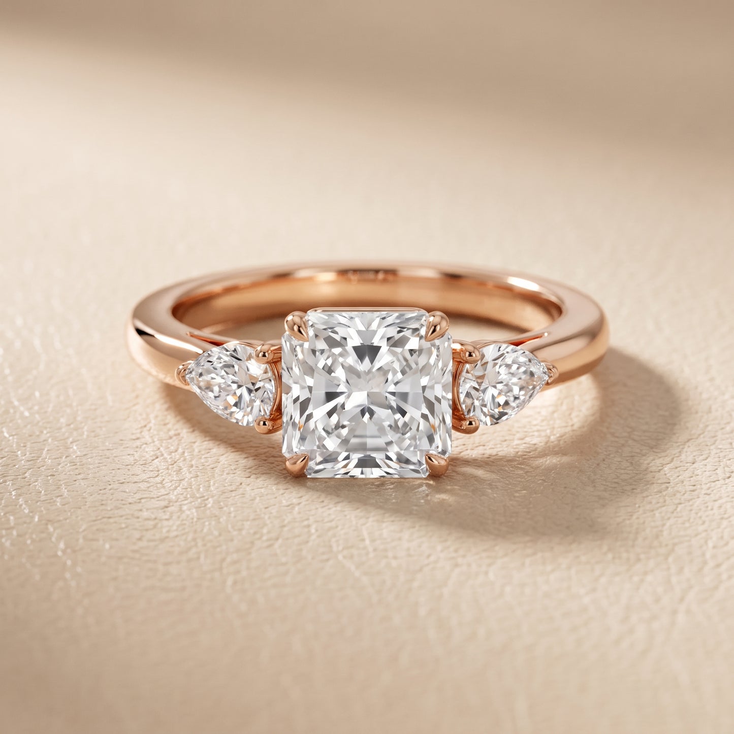 Phoebe Three-Stone Radiant Diamond Ring in Rose Gold - front.jpg