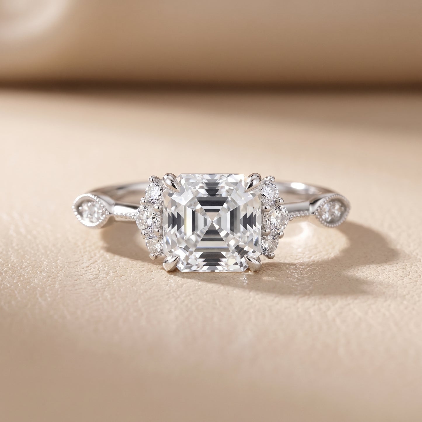 Naomi Vintage Milgrain Asscher Diamond Engagement Ring in Platinum - front.jpg