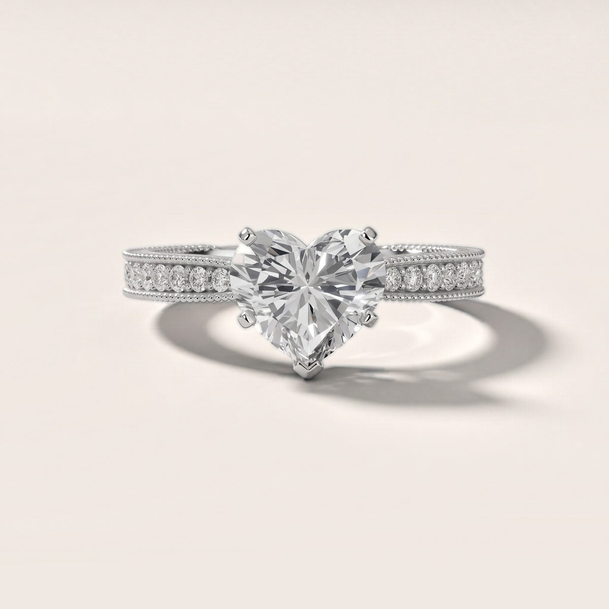 Inga Vintage Engraved Heart Diamond Engagement Ring in Silver - front.jpg