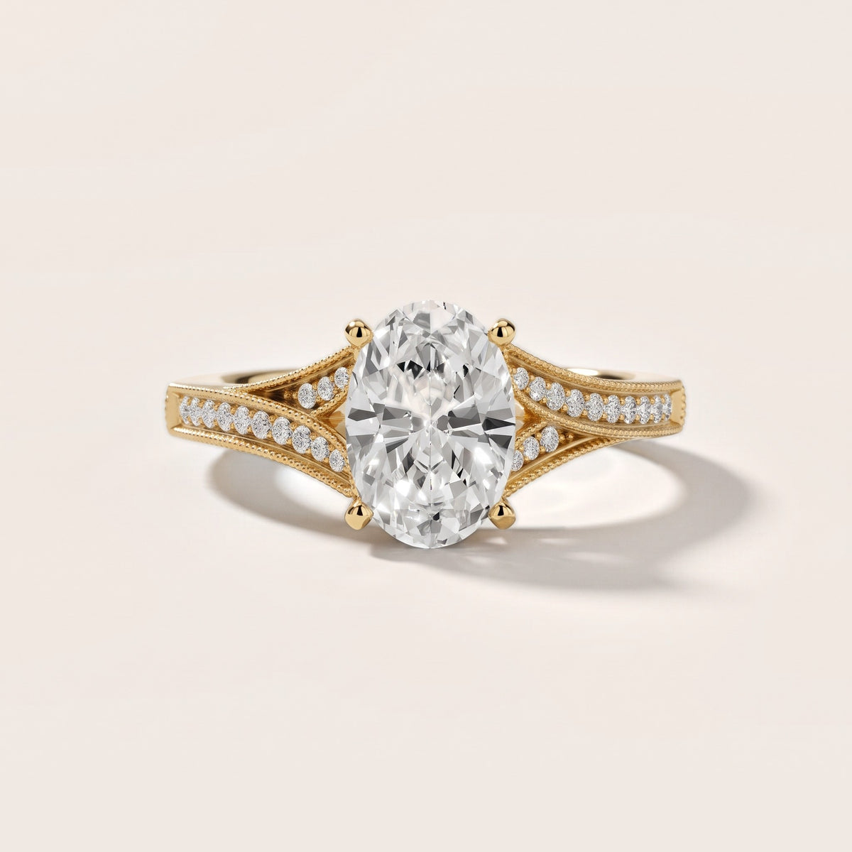 Nara Milgrain Split Shank Oval Diamond Engagement Ring in Yellow Gold - front.jpg