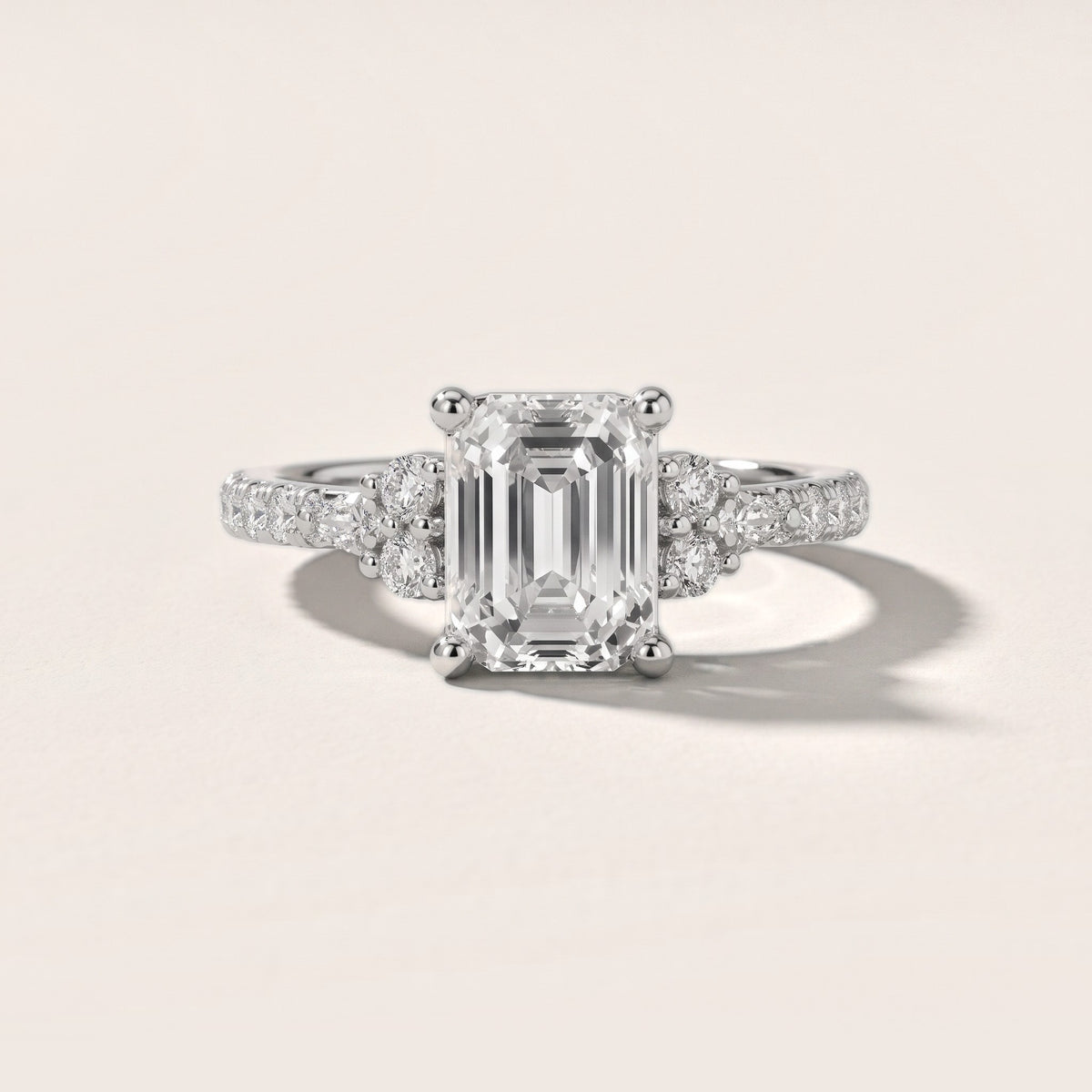 Alta Pavé Cluster Emerald Diamond Engagement Ring in Platinum - front.jpg