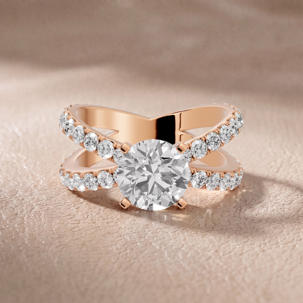 Ilaria Criss Cross Pavé Round Diamond Engagement Ring in Rose Gold - front.jpg