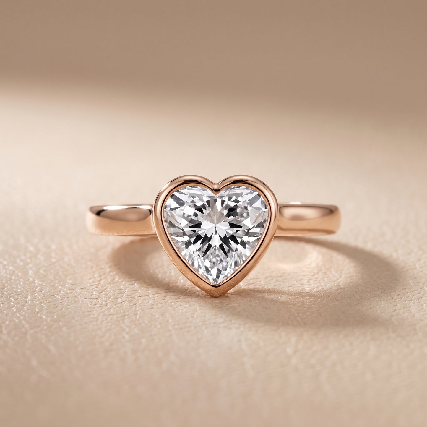 Jolie Bezel Solitaire Heart Diamond Engagement Ring in Rose Gold - front.jpg