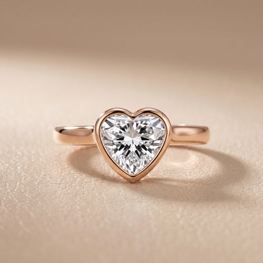Jolie Bezel Solitaire Heart Diamond Engagement Ring in Rose Gold - front.jpg