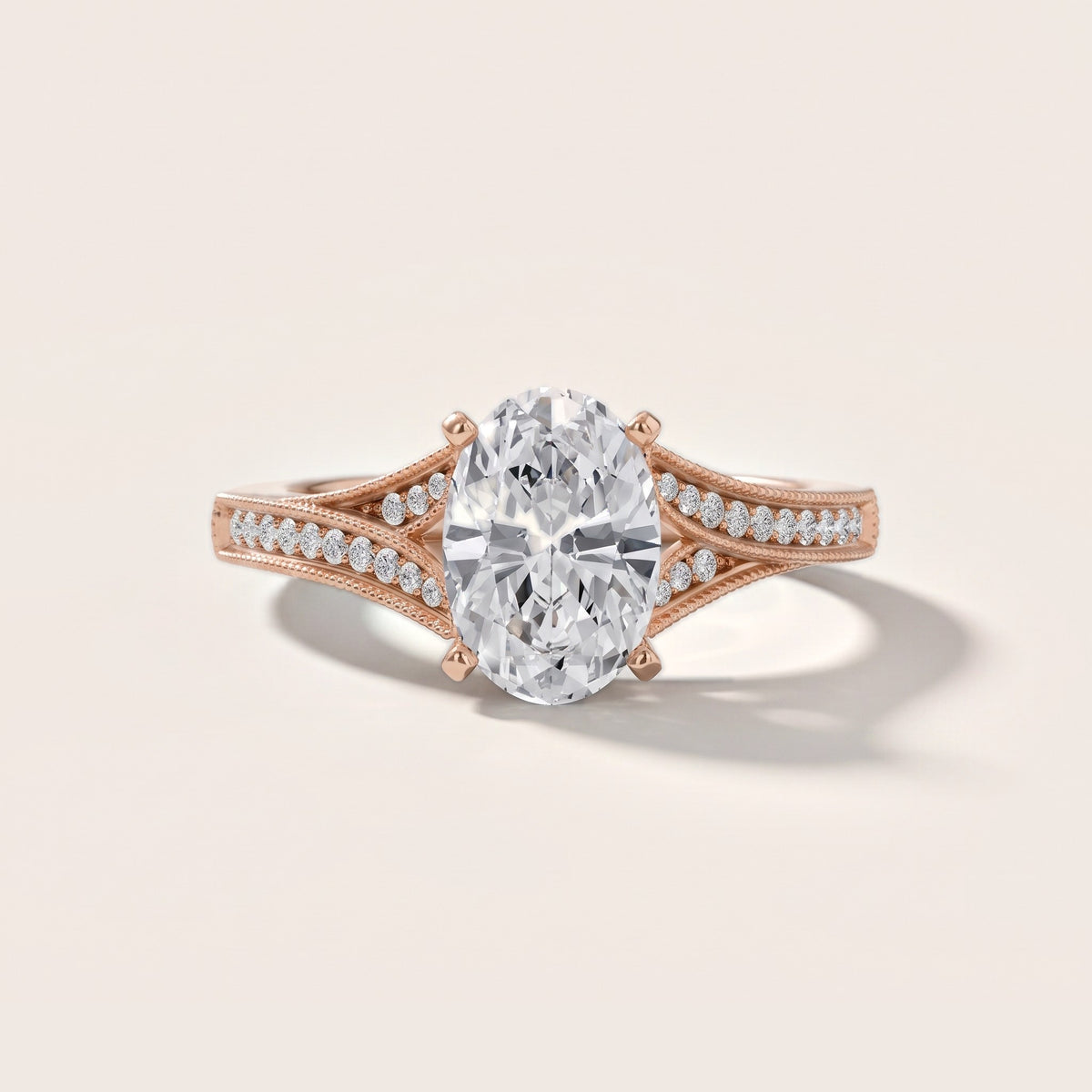 Nara Milgrain Split Shank Oval Diamond Engagement Ring in Rose Gold - front.jpg
