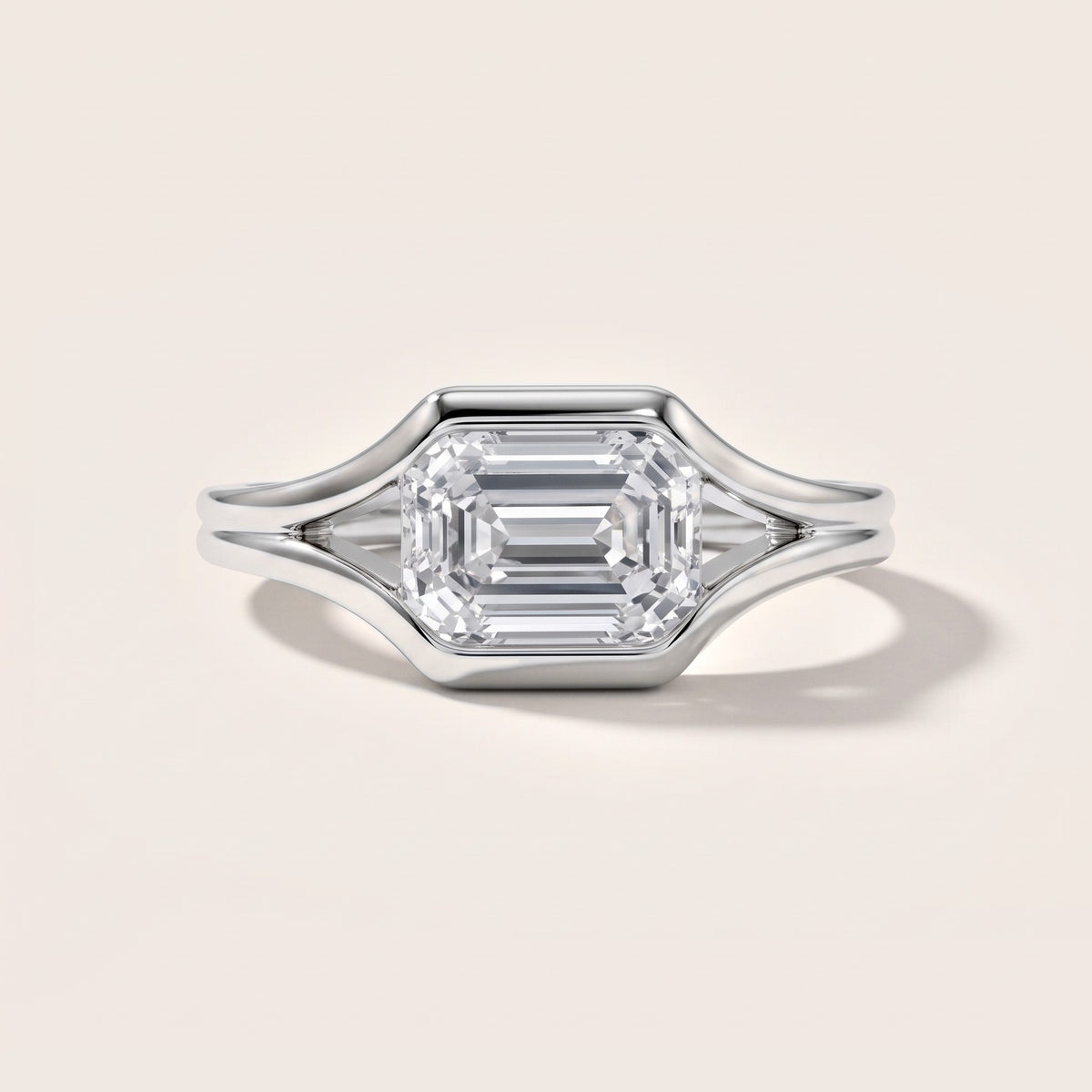 Windsor Half Bezel Solitaire Emerald Diamond Engagement Ring in Silver - front.jpg