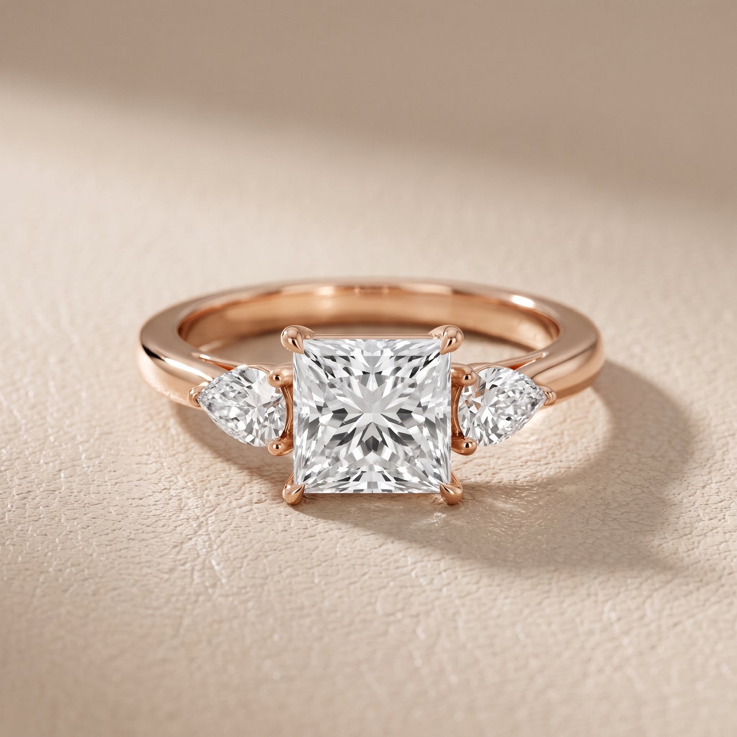 Phoebe Three-Stone Princess Diamond Ring in Rose Gold - front.jpg