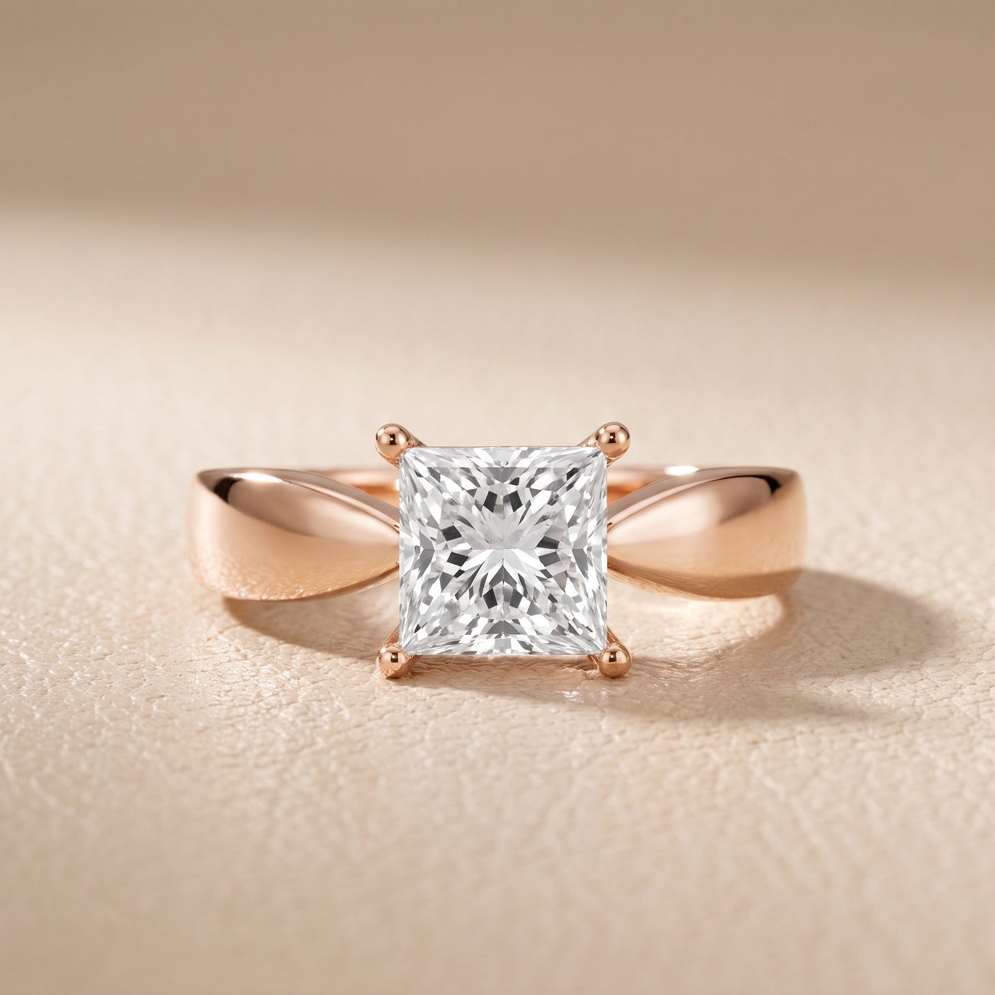 Talia Solitaire Twist Princess Diamond Engagement Ring in Rose Gold - front.jpg