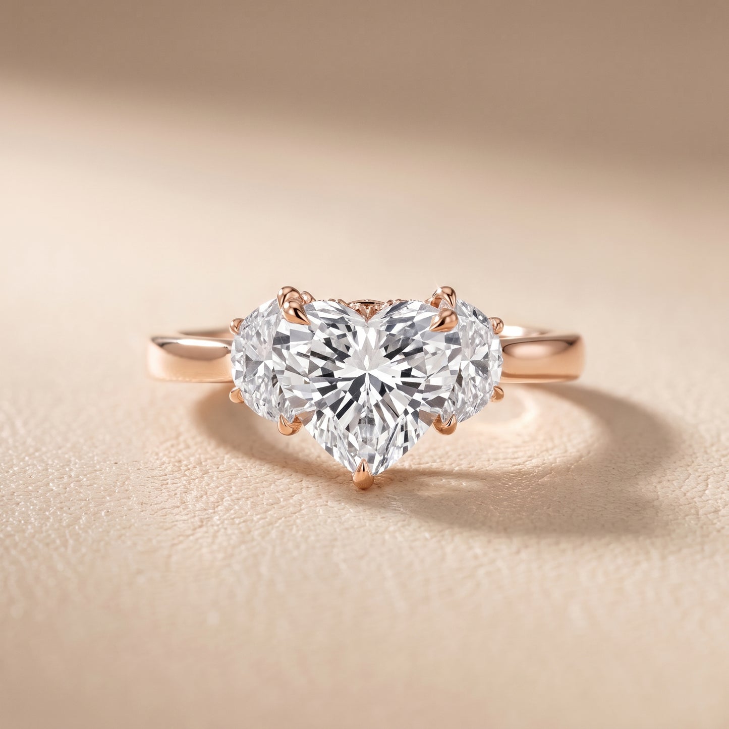 Romy Three-Stone Heart Diamond Engagement Ring in Rose Gold - front.jpg