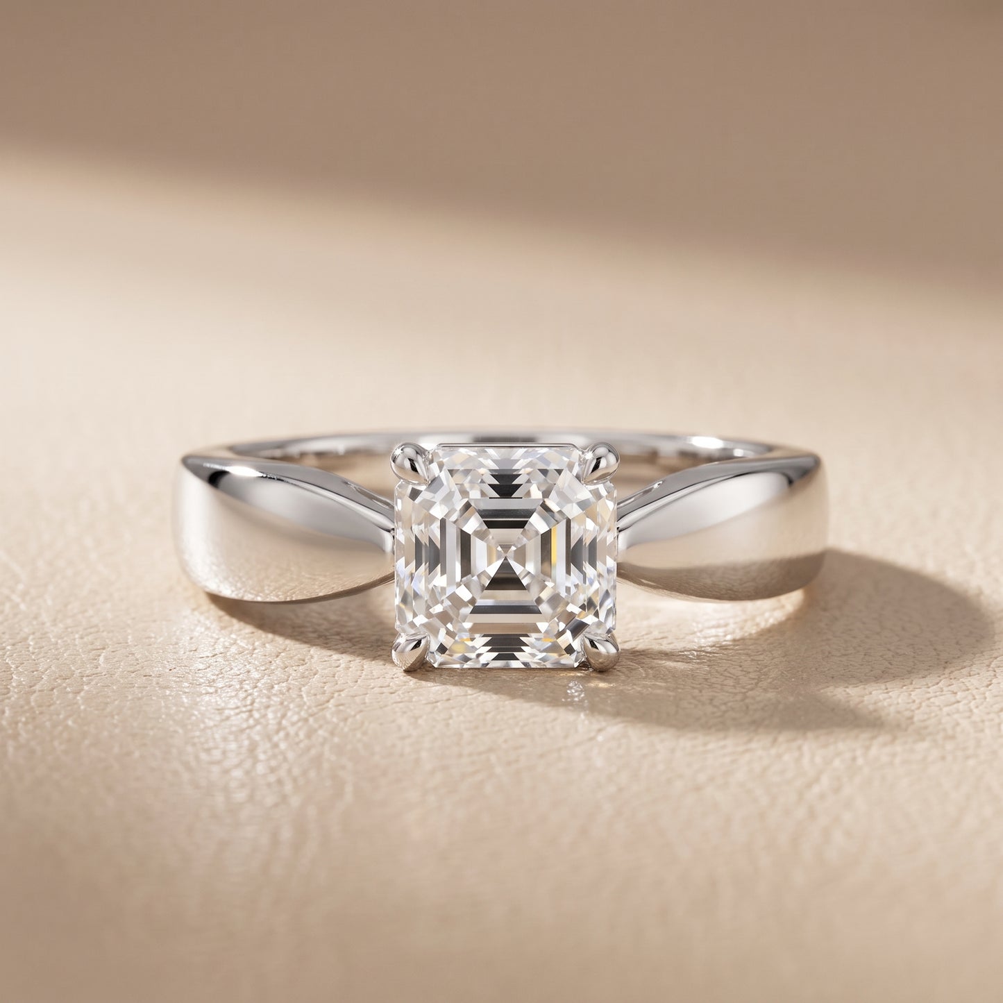 Talia Solitaire Twist Asscher Diamond Engagement Ring in White Gold - front.jpg