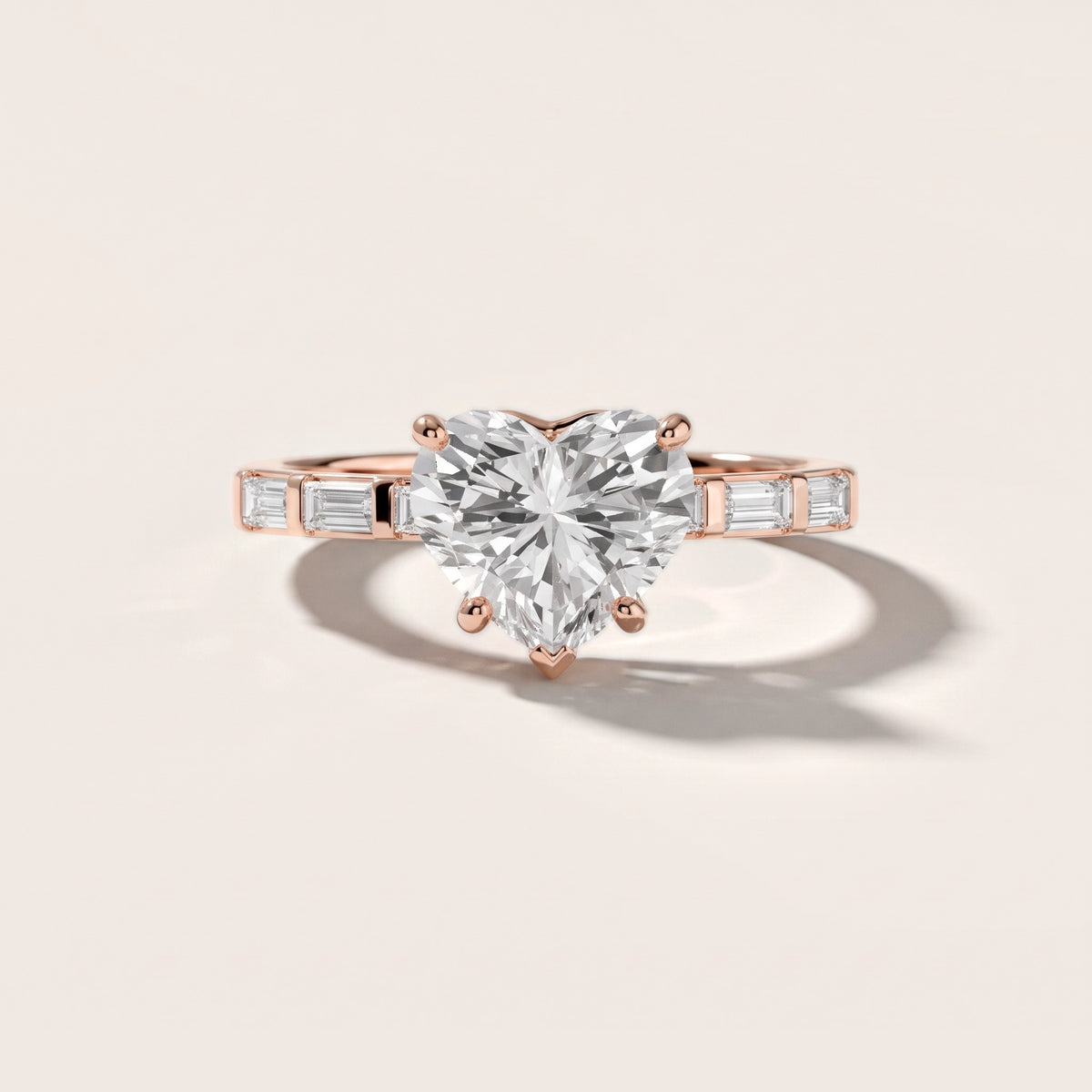 Bailey Baguette Heart Diamond Engagement Ring in Rose Gold - front.jpg