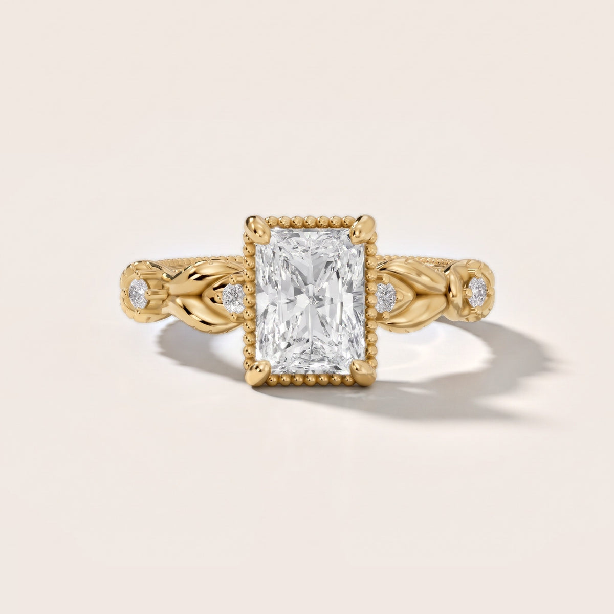 Pelham Vintage Leaf Radiant Diamond Engagement Ring in Yellow Gold - front.jpg
