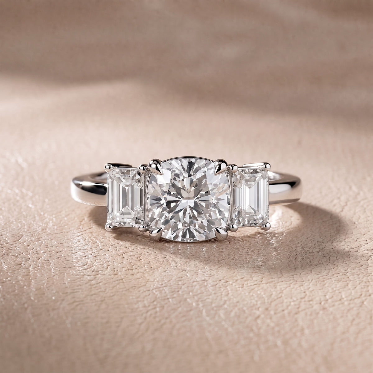 Zoe Three-Stone Cushion Diamond Engagement Ring in Silver - front.jpg