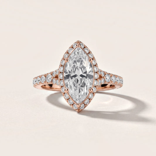 Bella Halo Pavé Marquise Diamond Engagement Ring in Rose Gold