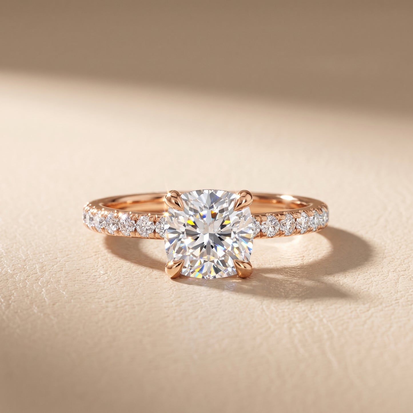 Maya Hidden Halo Pavé Cushion Diamond Engagement Ring in Rose Gold - front.jpg