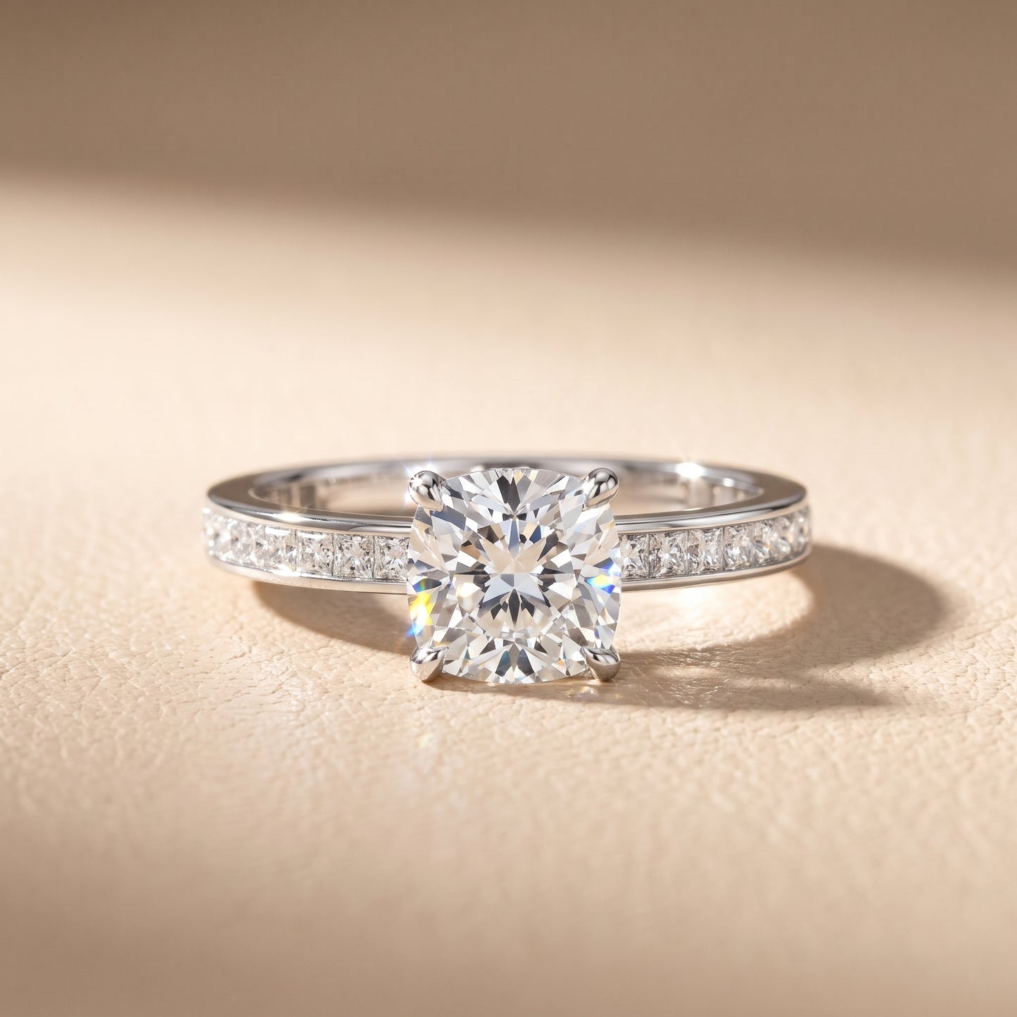 Brielle Channel Set Solitaire Cushion Diamond Ring in Silver - front.jpg