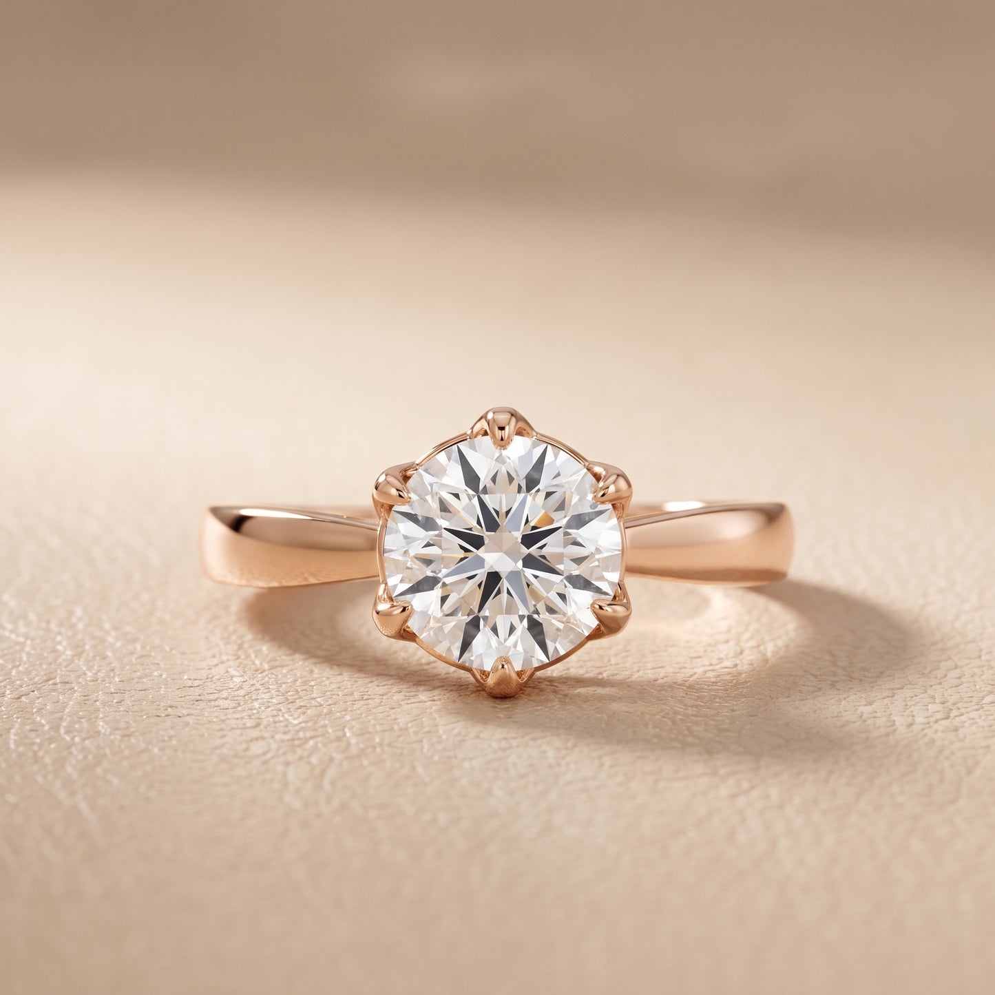 Lucia Solitaire Six-Prong Round Diamond Engagement Ring in Rose Gold - front.jpg