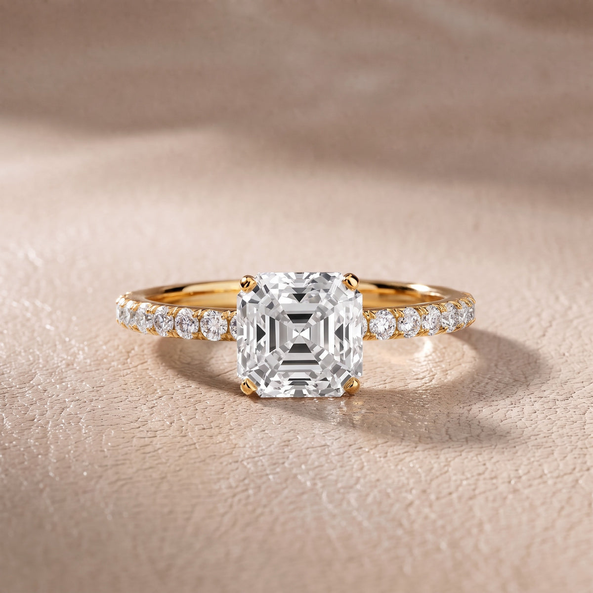 Juna French Pavé Solitaire Asscher Diamond Engagement Ring in Yellow Gold - front.jpg
