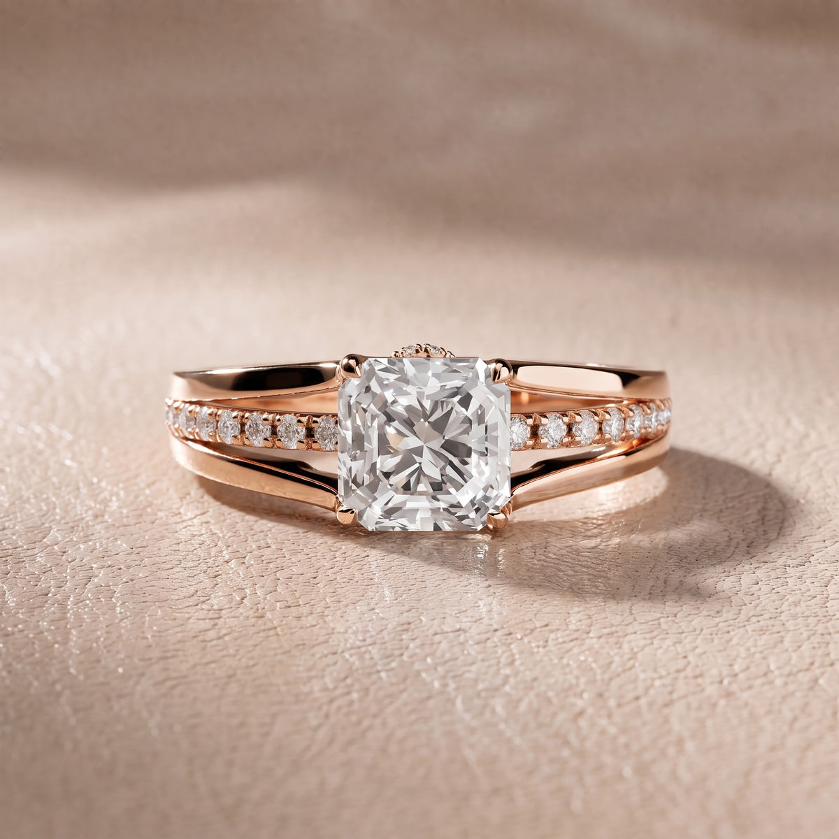 Serena Split Shank Pavé Asscher Diamond Engagement Ring in Rose Gold - front.jpg