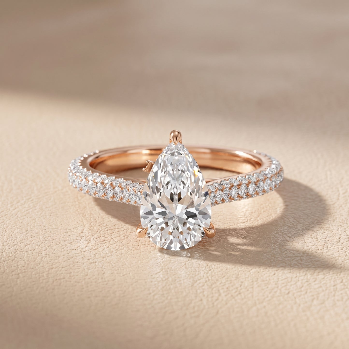 Della Hidden Halo Pavé Pear Diamond Engagement Ring in Rose Gold - front.jpg