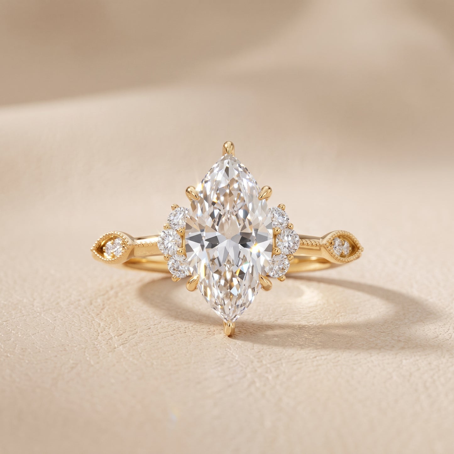 Naomi Vintage Milgrain Marquise Diamond Engagement Ring in Yellow Gold - front.jpg