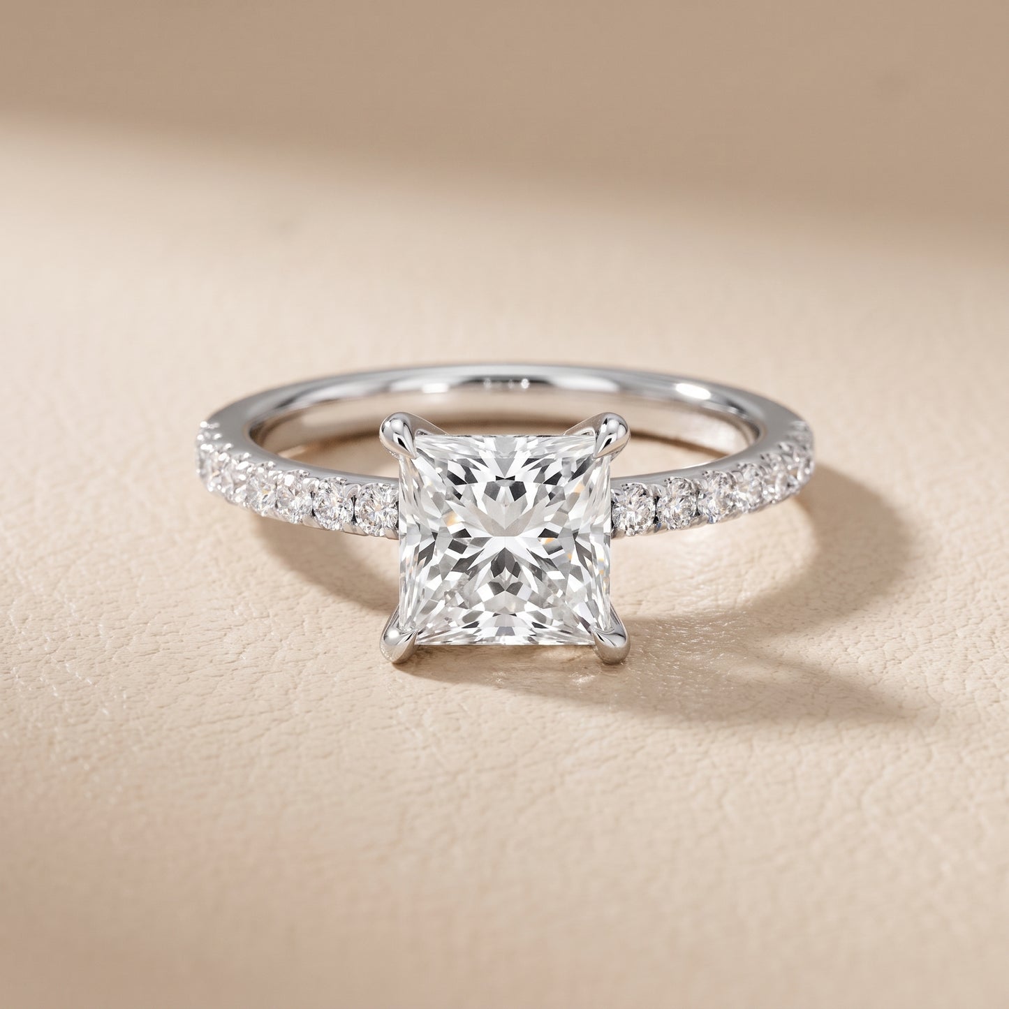Ione Solitaire Pavé Princess Diamond Engagement Ring in White Gold - front.jpg
