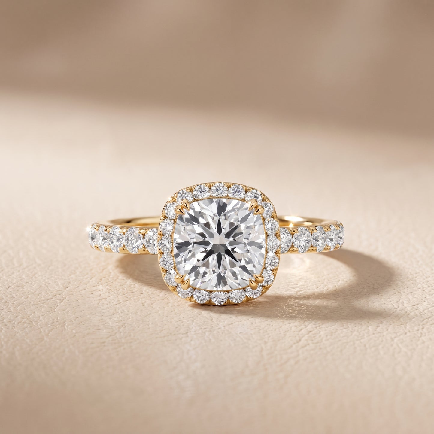 Chloe Halo Pavé Cushion Diamond Ring in Yellow Gold - front.jpg