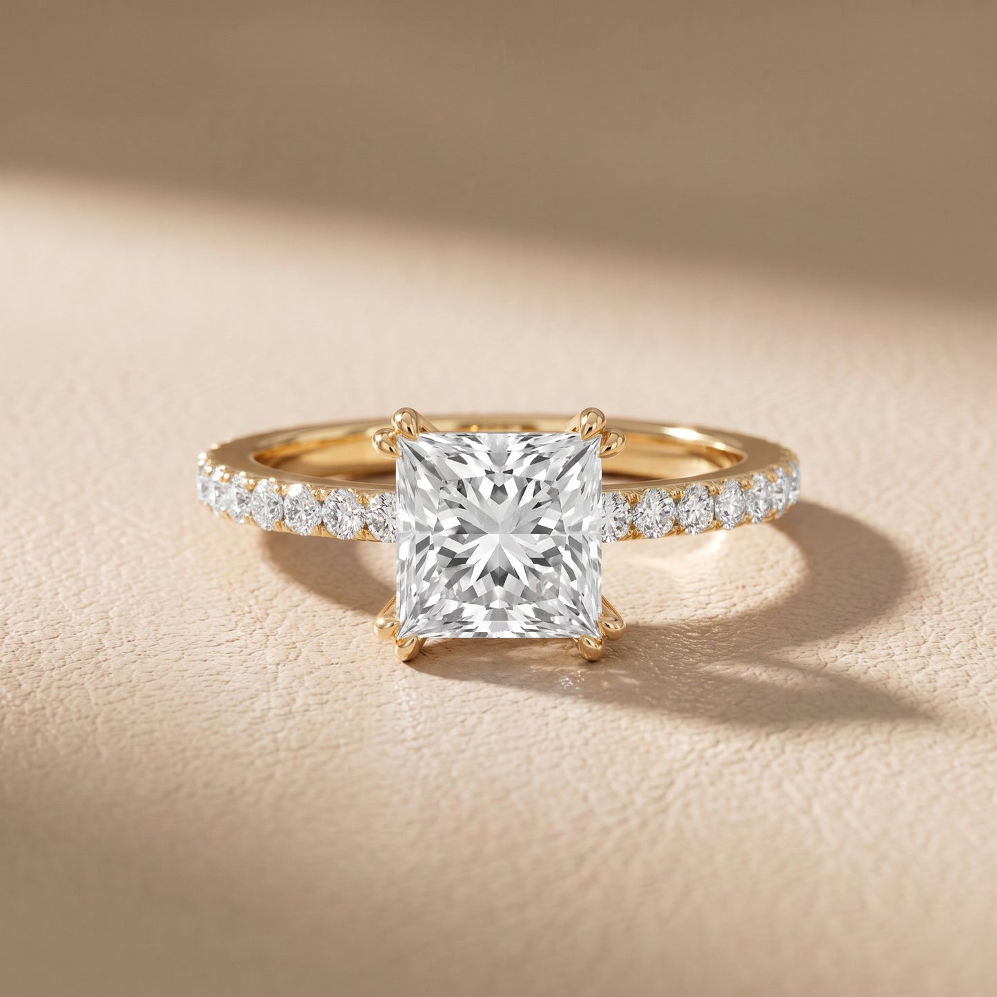 Novara Solitaire Pavé Princess Diamond Ring in Yellow Gold - front.jpg