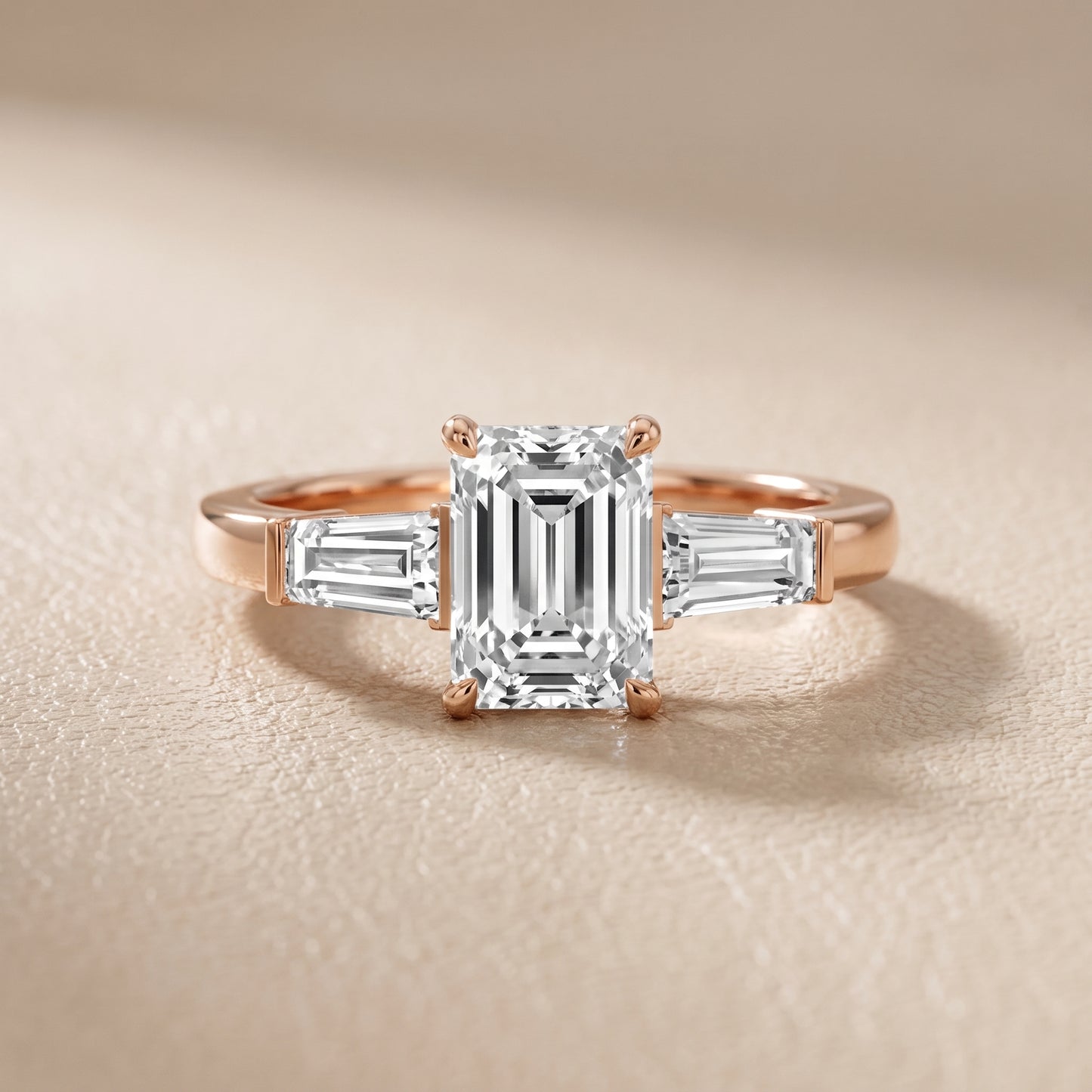 Zelda Tapered Baguette Emerald Diamond Engagement Ring in Rose Gold - front.jpg