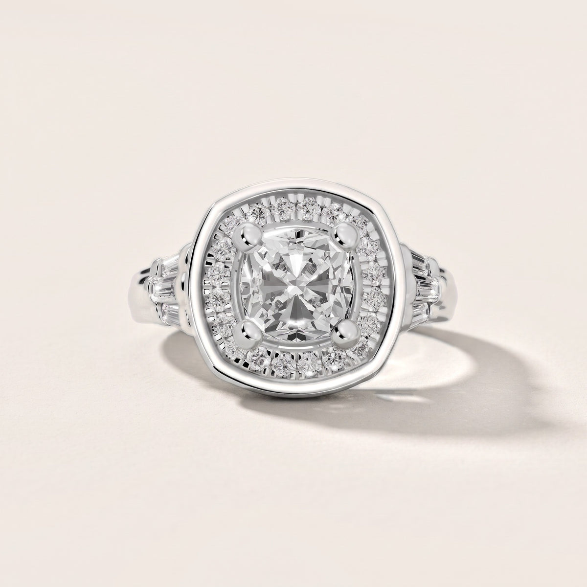 Milan Deco Halo Cushion Diamond Engagement Ring in Silver - front.jpg