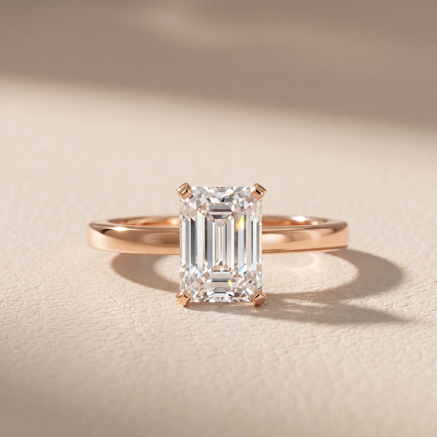 Liana Solitaire Claw Prong Emerald Diamond Engagement Ring in Rose Gold - front.jpg