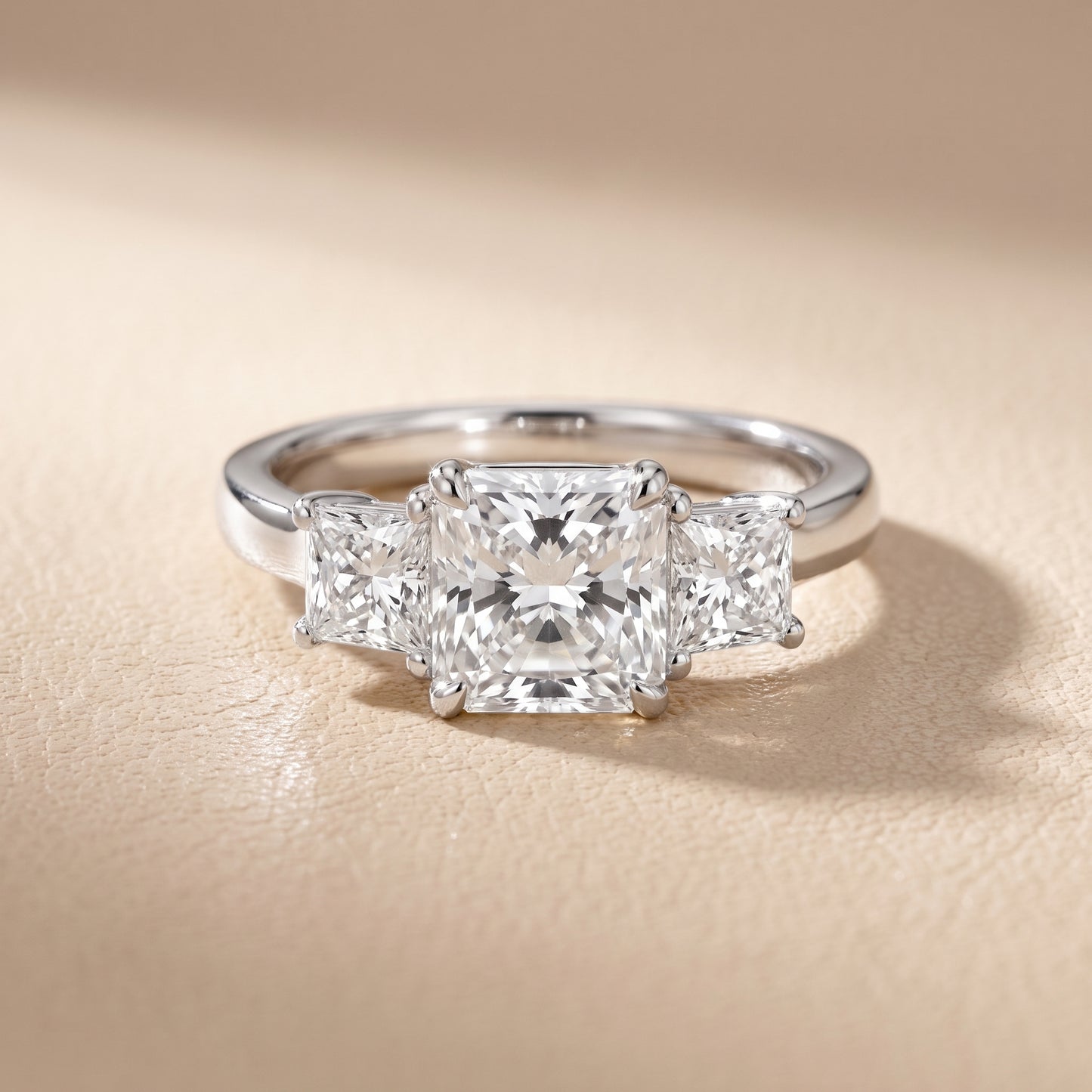 Sienna Three-Stone Radiant Diamond Ring in Silver - front.jpg