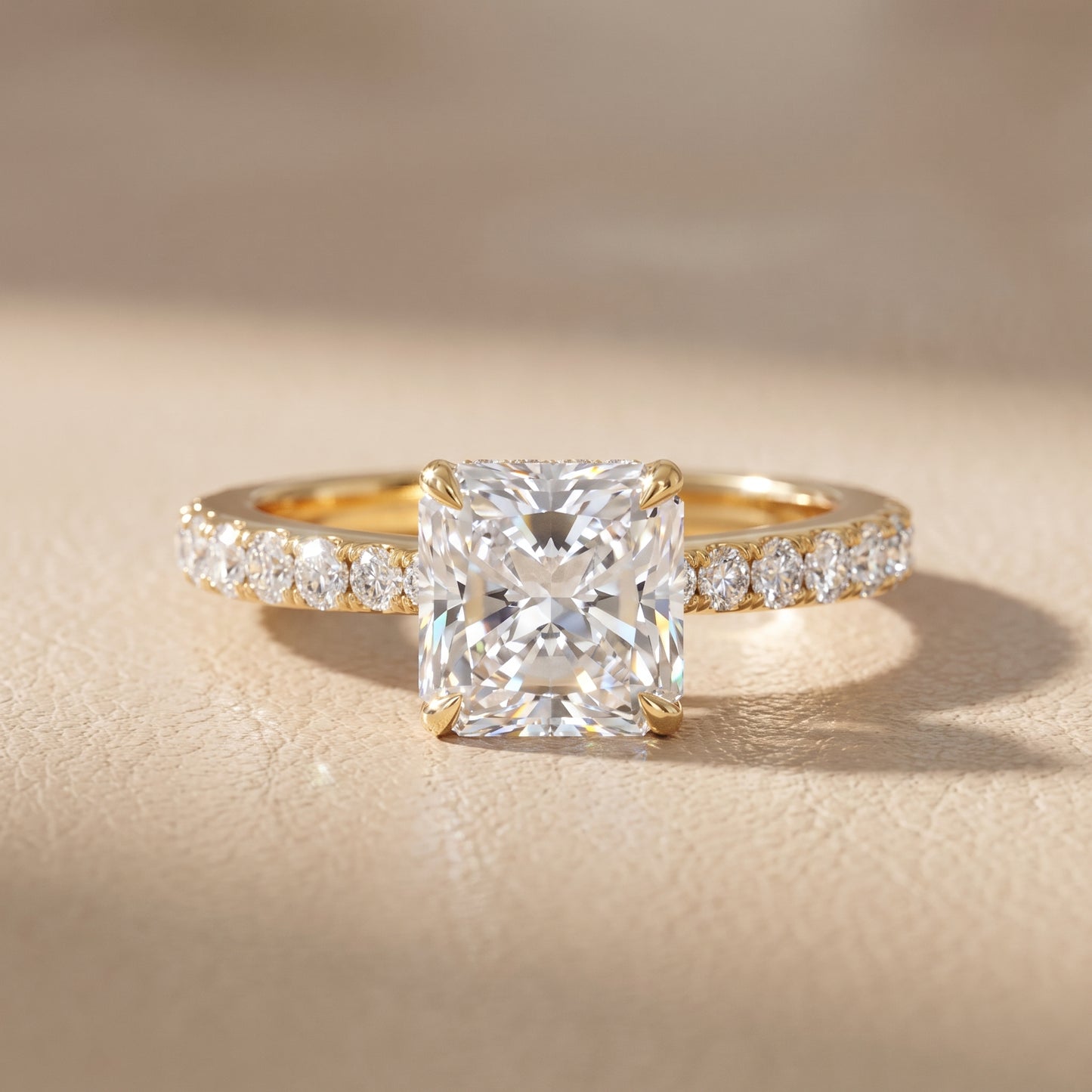 Gia Hidden Halo Pavé Radiant Diamond Ring in Yellow Gold - front.jpg