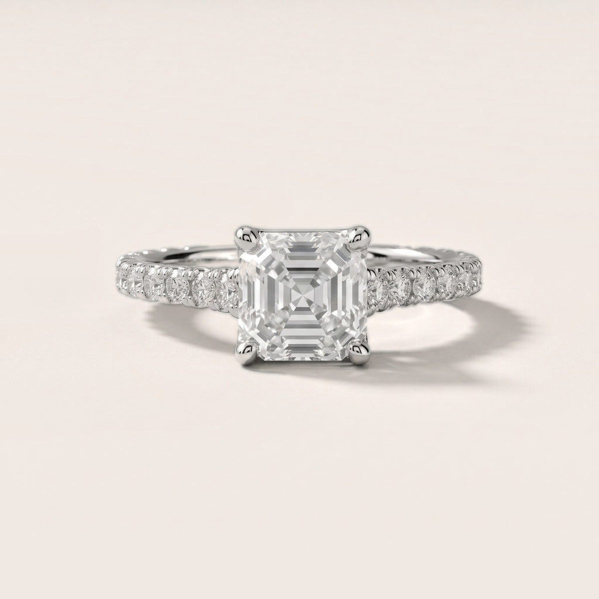 Una Cathedral Pavé Asscher Diamond Engagement Ring in White Gold - front.jpg