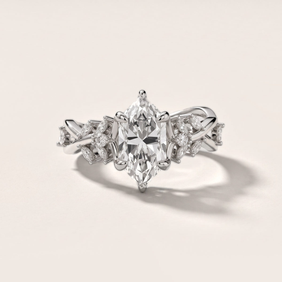 Kona Leaf Twist Dutch Marquise Diamond Engagement Ring in Platinum - front.jpg