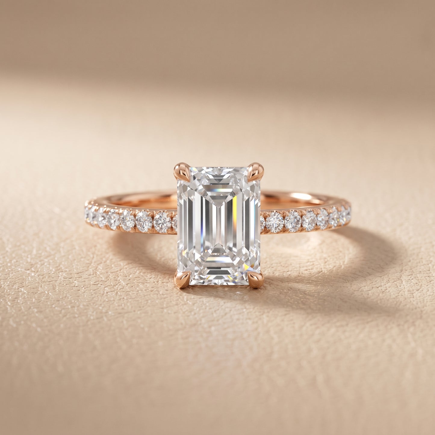 Ione Solitaire Pavé Emerald Diamond Engagement Ring in Rose Gold - front.jpg