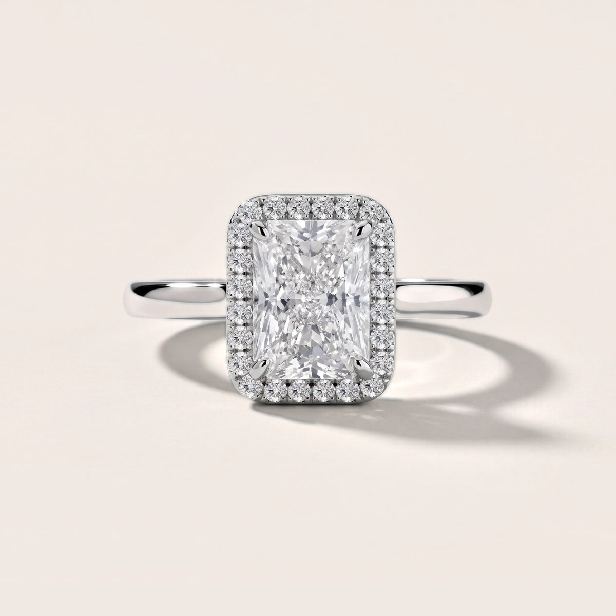 Clover Halo Cathedral Radiant Diamond Engagement Ring in White Gold - front.jpg