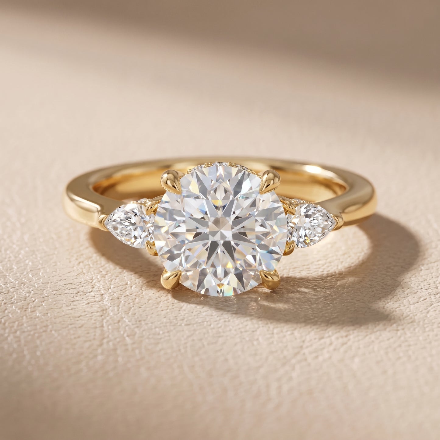 Leila Three-Stone Round Diamond Engagement Ring in Yellow Gold - front.jpg