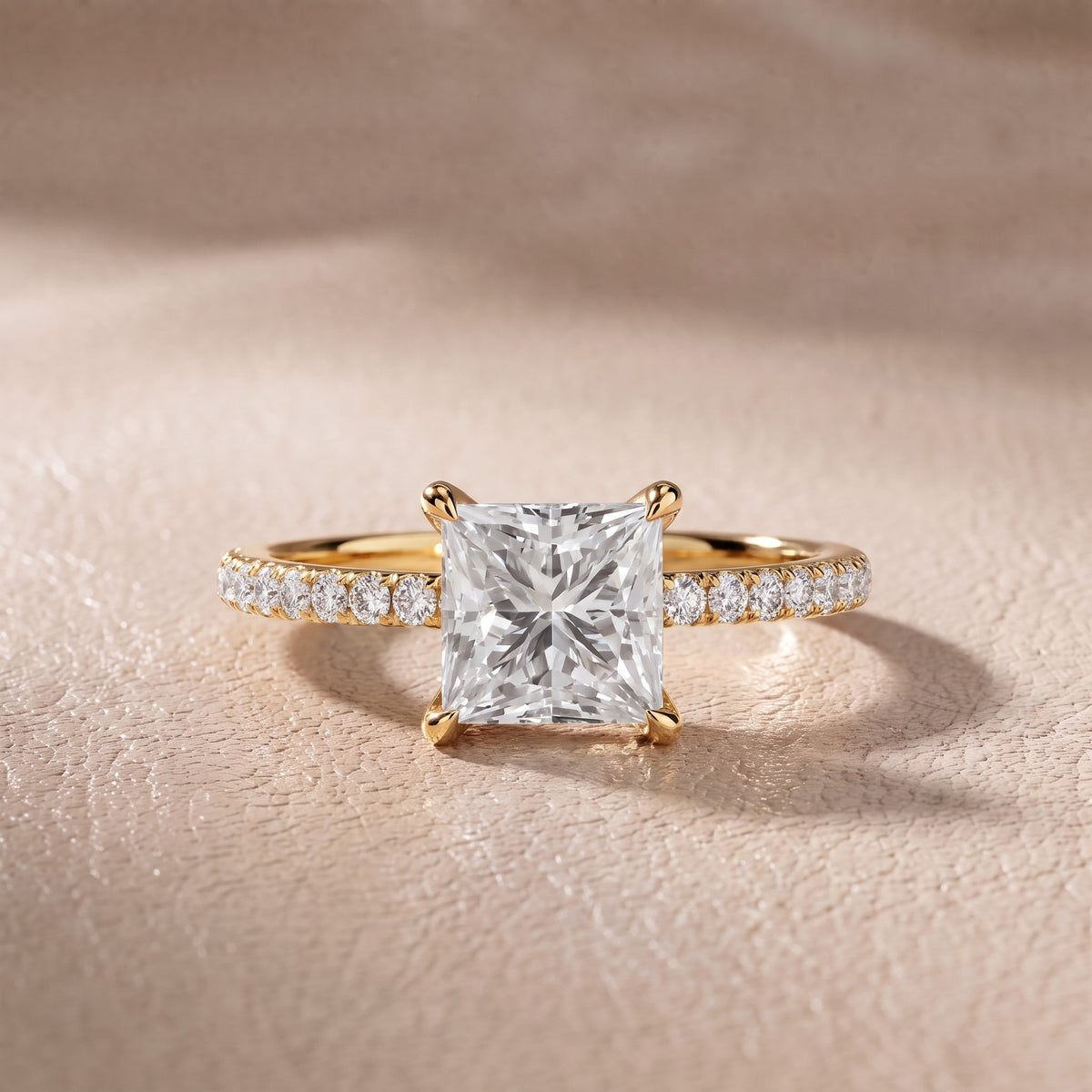 Olivia Solitaire Pavé Princess Diamond Engagement Ring in Yellow Gold - front.jpg