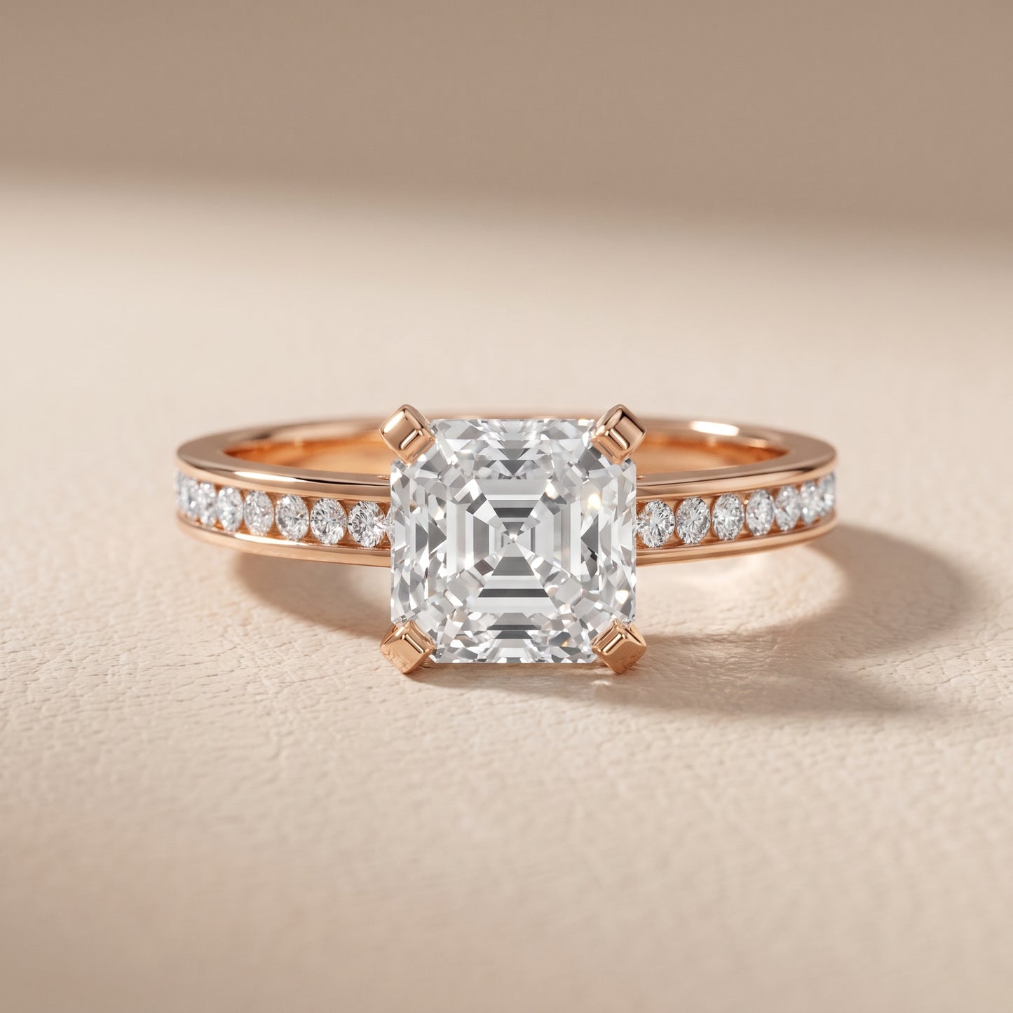 Tessa Solitaire Channel Set Asscher Diamond Engagement Ring in Rose Gold - front.jpg