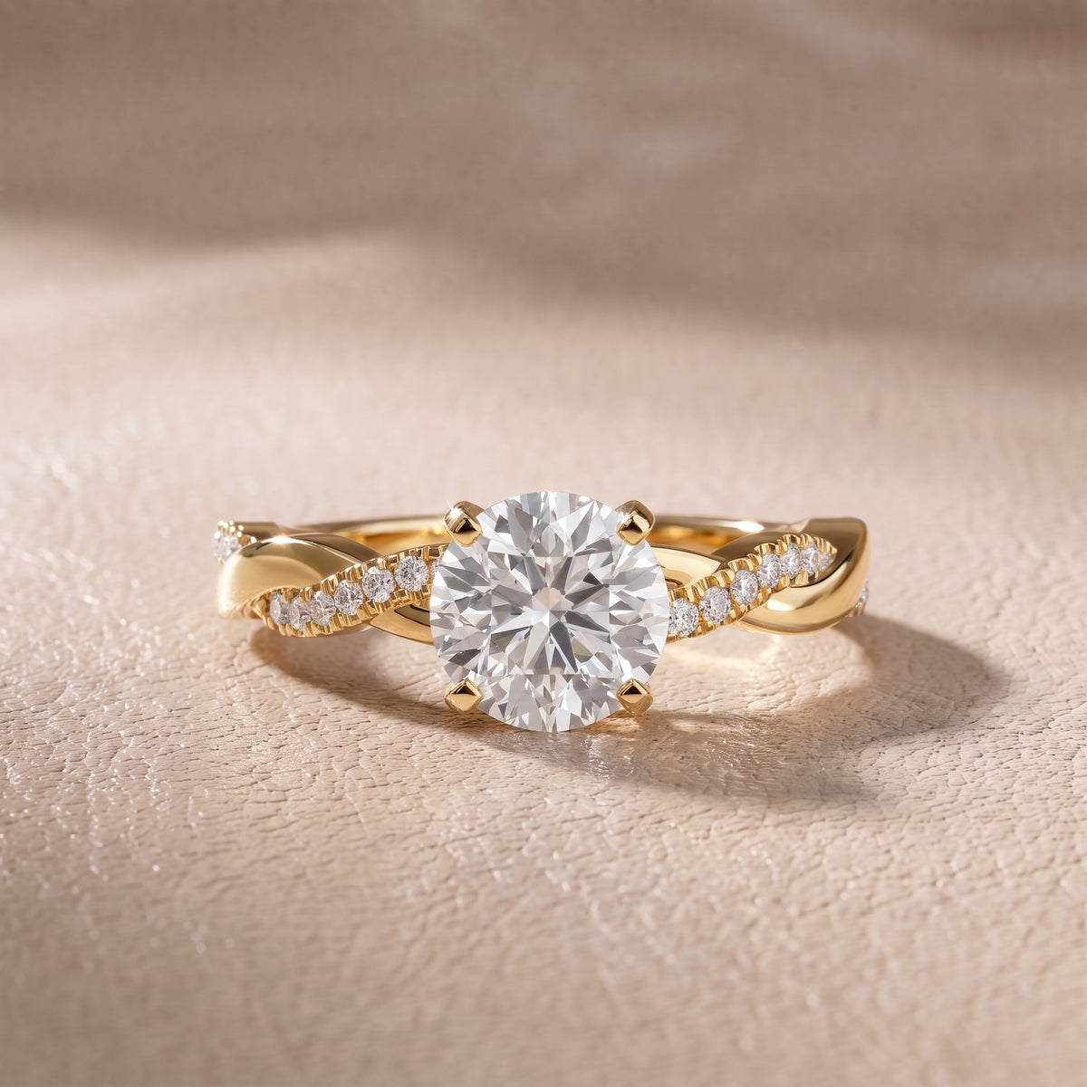 Twisted Side Stone Round Diamond Engagement Ring in Yellow Gold - front.jpg