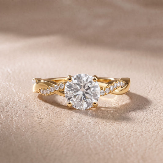 Twisted Side Stone Round Diamond Engagement Ring in Yellow Gold - front.jpg