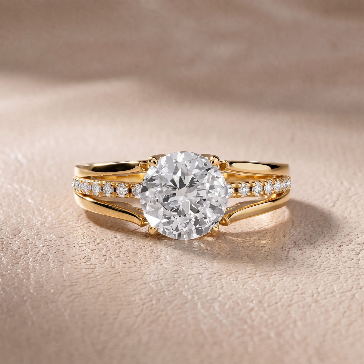 Serena Split Shank Pavé Round Diamond Engagement Ring in Yellow Gold - front.jpg