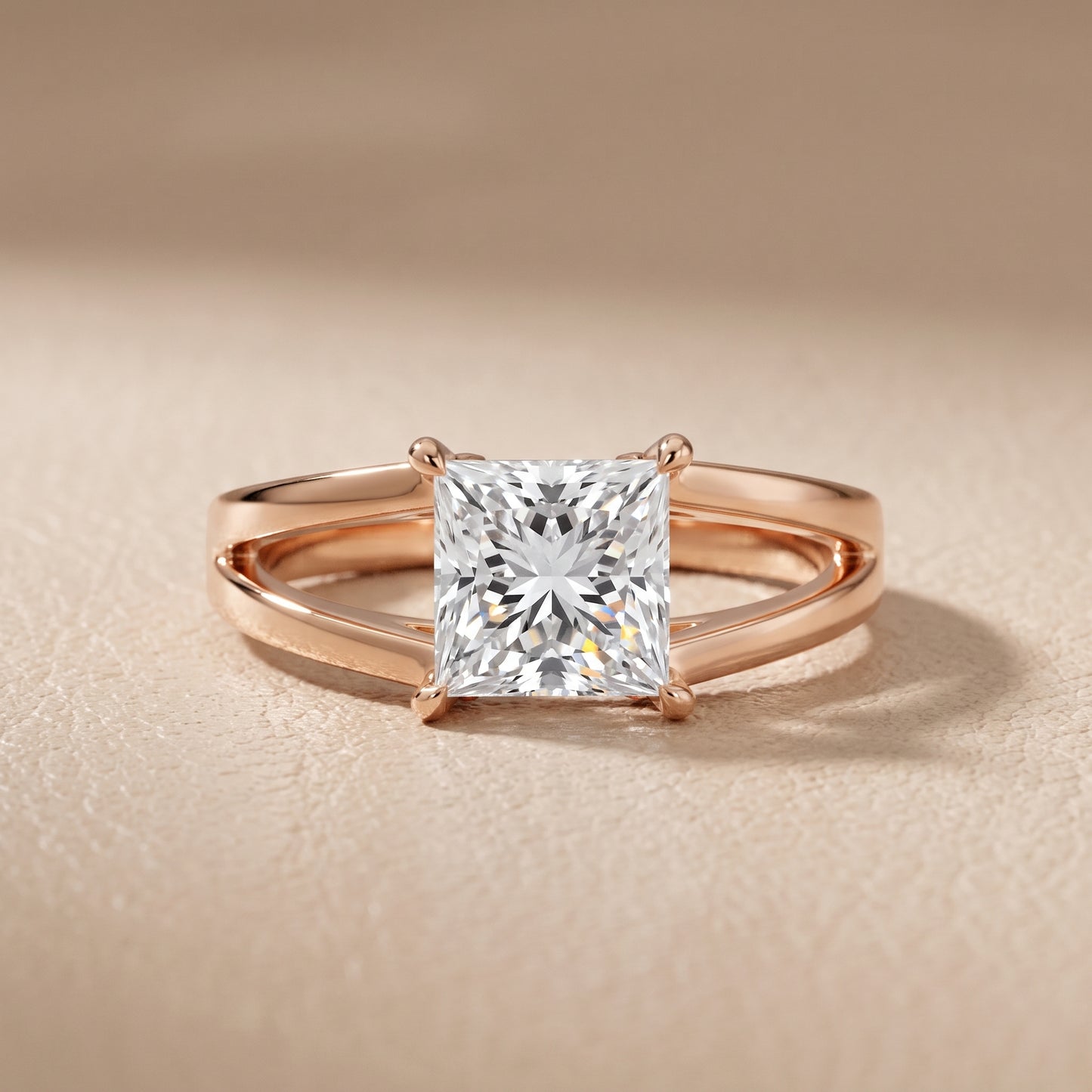 Giselle Solitaire Split Shank Princess Diamond Engagement Ring in Rose Gold - front.jpg