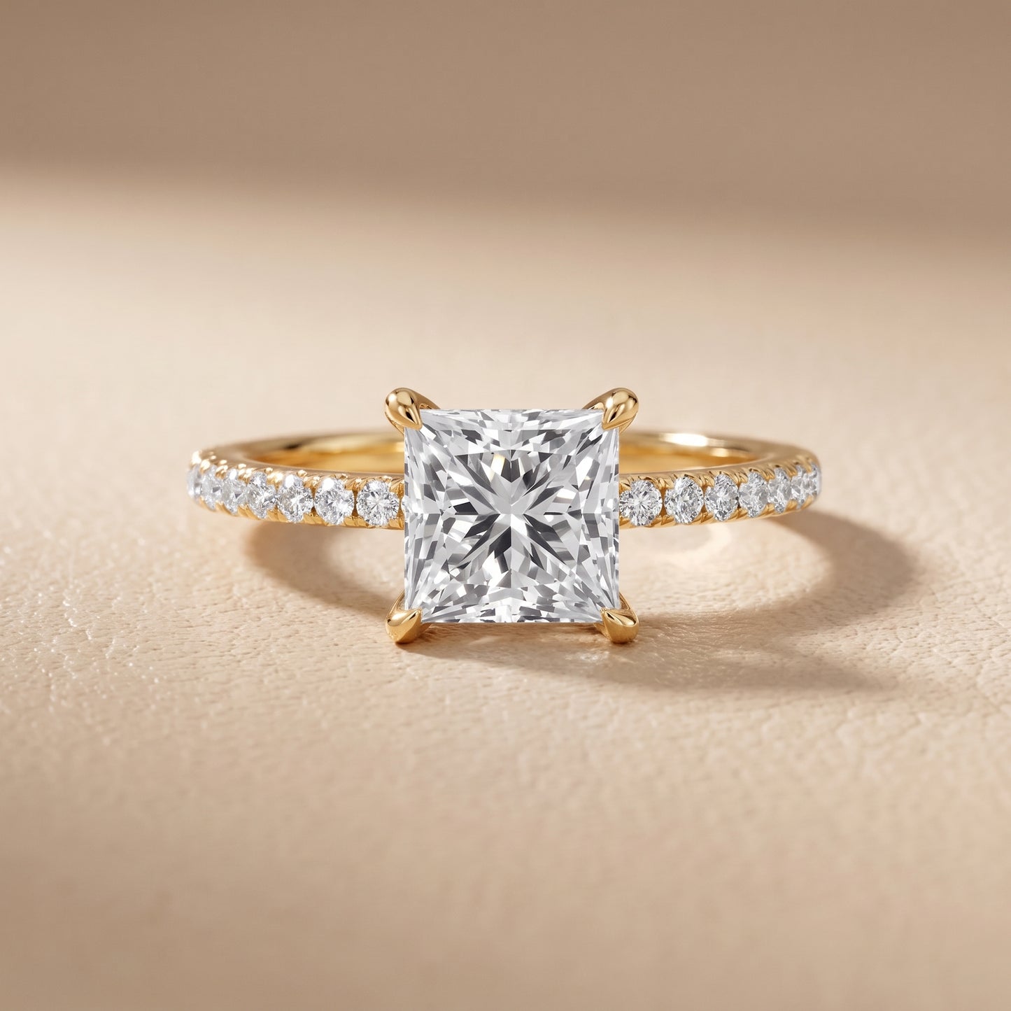 Ione Solitaire Pavé Princess Diamond Engagement Ring in Yellow Gold - front.jpg
